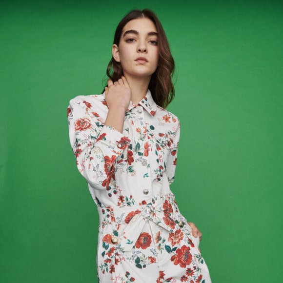 white floral denim jacket